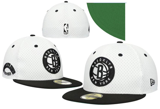New Era 59FIFTY Brooklyn Nets Mesh Panel Side Patch Fitted Hat - White Black Green Undervisor