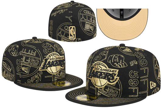 Los Angeles Lakers Black Gold Allover Pattern 59Fifty Fitted Cap