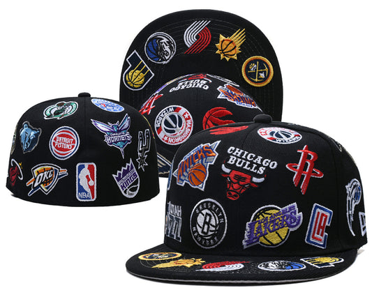 NBA Teams Logos Embroidered Flat Bill Snapback Cap Black Streetwear Basketball Hat