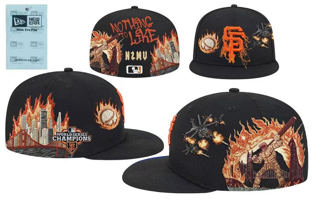 Unisex New Era Fitted Flat Brim Hat Multi Team Embroidery Hip Hop Baseball Cap