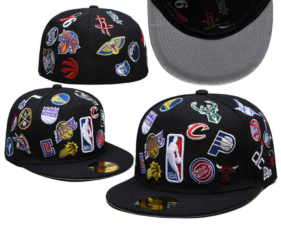 Unisex Closed Fitted Flat Bill Baseball Cap, Patchwork Printed Embroidered Full Crown Streetwear Hat, Non-Adjustable Sports Cap with Multiple Styles & Sizes