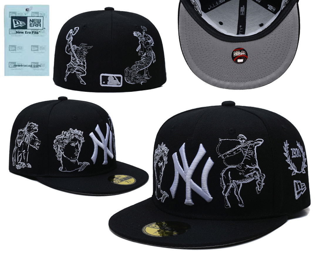 Closed Fitted Flat Bill Baseball Cap Unisex Embroidered Non Adjustable Street Sports Hat Multiple Styles