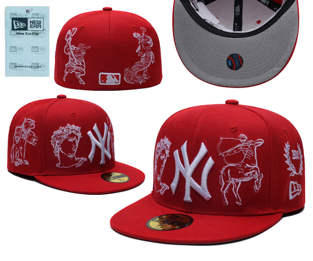 Closed Fitted Flat Bill Baseball Cap Unisex Embroidered Non Adjustable Street Sports Hat Multiple Styles