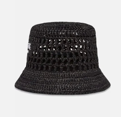 Prada Raffia Woven Black Bucket Hat