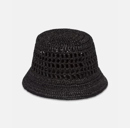 Prada Raffia Woven Black Bucket Hat
