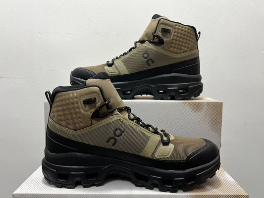 On Cloudrock Mid Waterproof Hiking Boots in Olive / Black