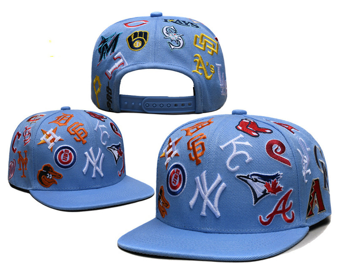 New Era Multi-Team Embroidery Flat Bill Snapback Hat Adjustable NY Street Hip Hop Baseball Cap For Men Women