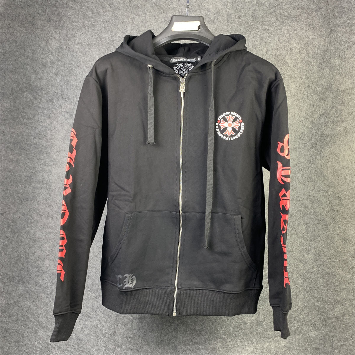 Chrome Hearts Made In Hollywood Plus Cross Zip Up Hoodie 'Black/Red'