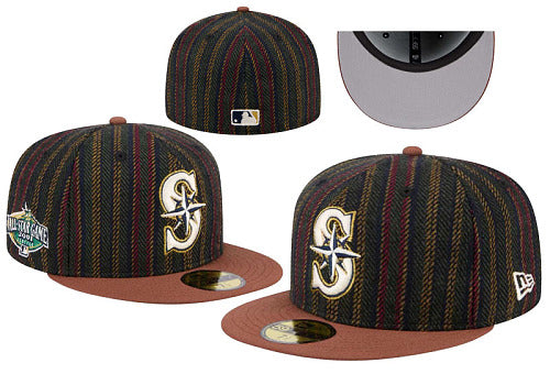 Unisex Thick Wool Blend Striped Fitted Flat Bill Cap, Letter Embroidery Non Adjustable Winter Baseball Hat