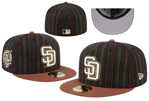 Unisex Thick Wool Blend Striped Fitted Flat Bill Cap, Letter Embroidery Non Adjustable Winter Baseball Hat