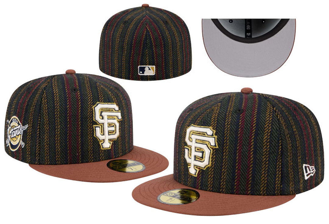 Unisex Thick Wool Blend Striped Fitted Flat Bill Cap, Letter Embroidery Non Adjustable Winter Baseball Hat