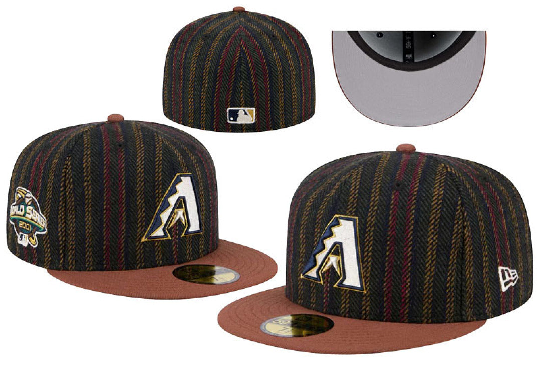 Unisex Thick Wool Blend Striped Fitted Flat Bill Cap, Letter Embroidery Non Adjustable Winter Baseball Hat