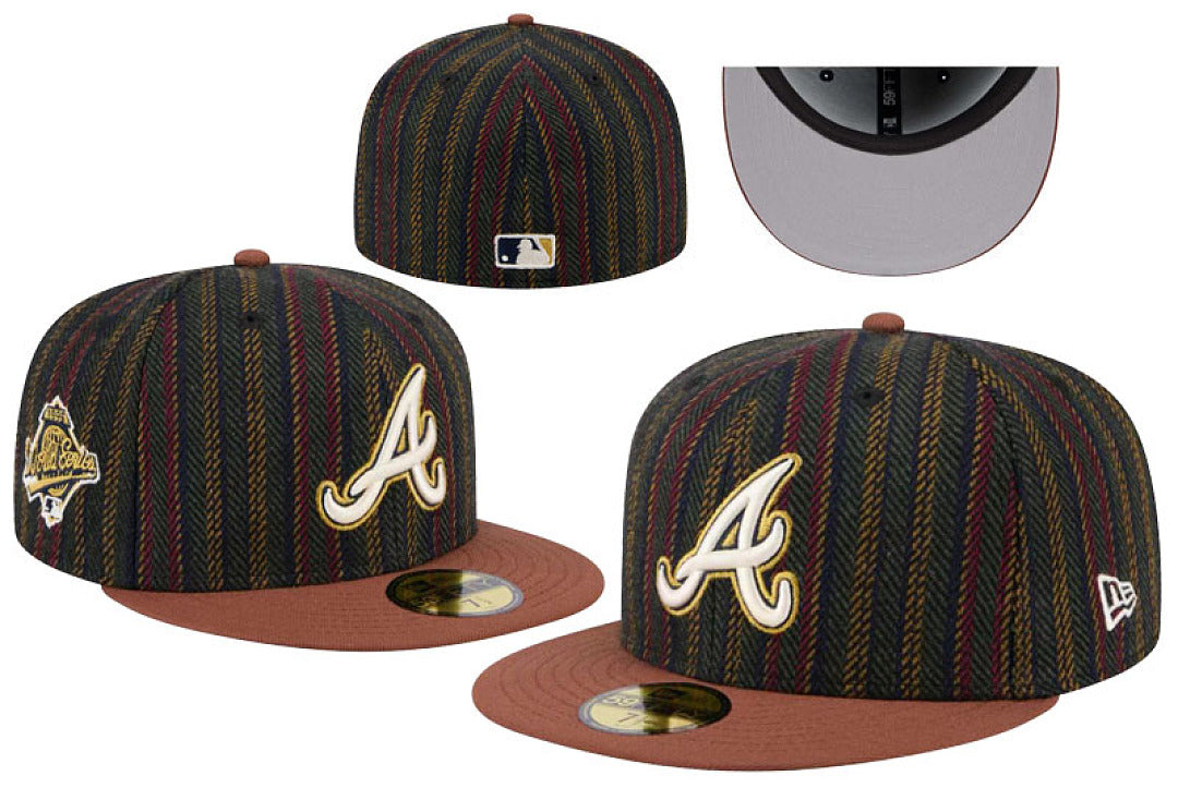 Unisex Thick Wool Blend Striped Fitted Flat Bill Cap, Letter Embroidery Non Adjustable Winter Baseball Hat