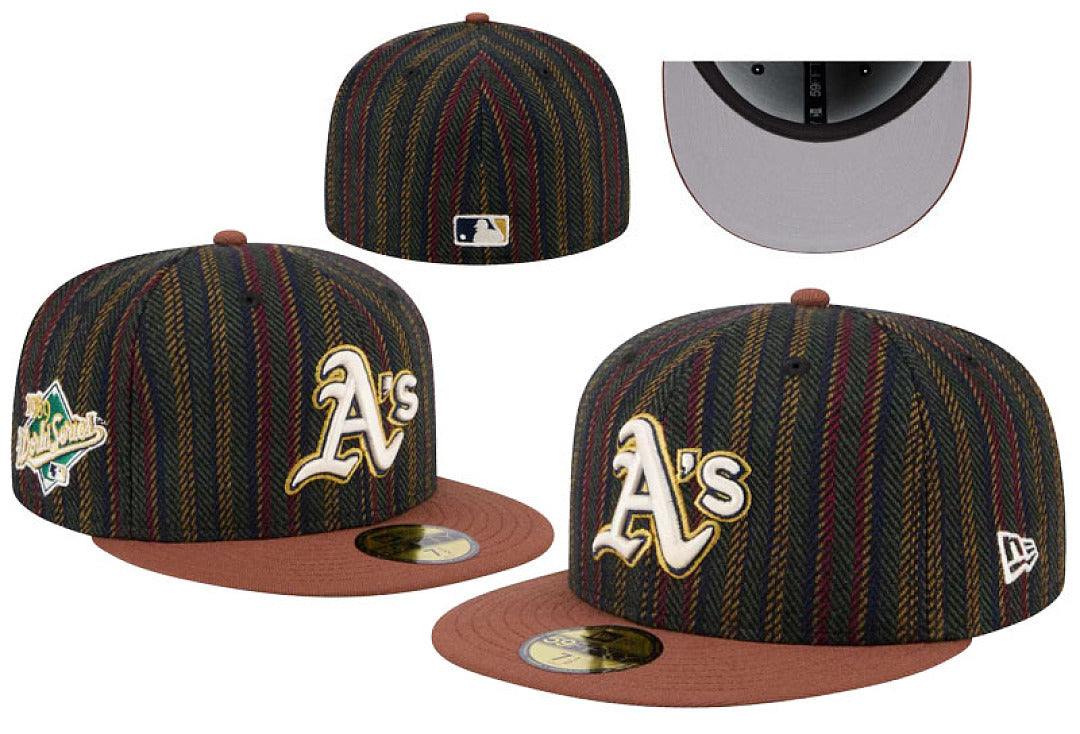 Unisex Thick Wool Blend Striped Fitted Flat Bill Cap, Letter Embroidery Non Adjustable Winter Baseball Hat