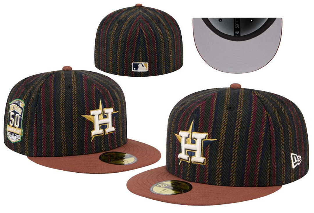 Unisex Thick Wool Blend Striped Fitted Flat Bill Cap, Letter Embroidery Non Adjustable Winter Baseball Hat