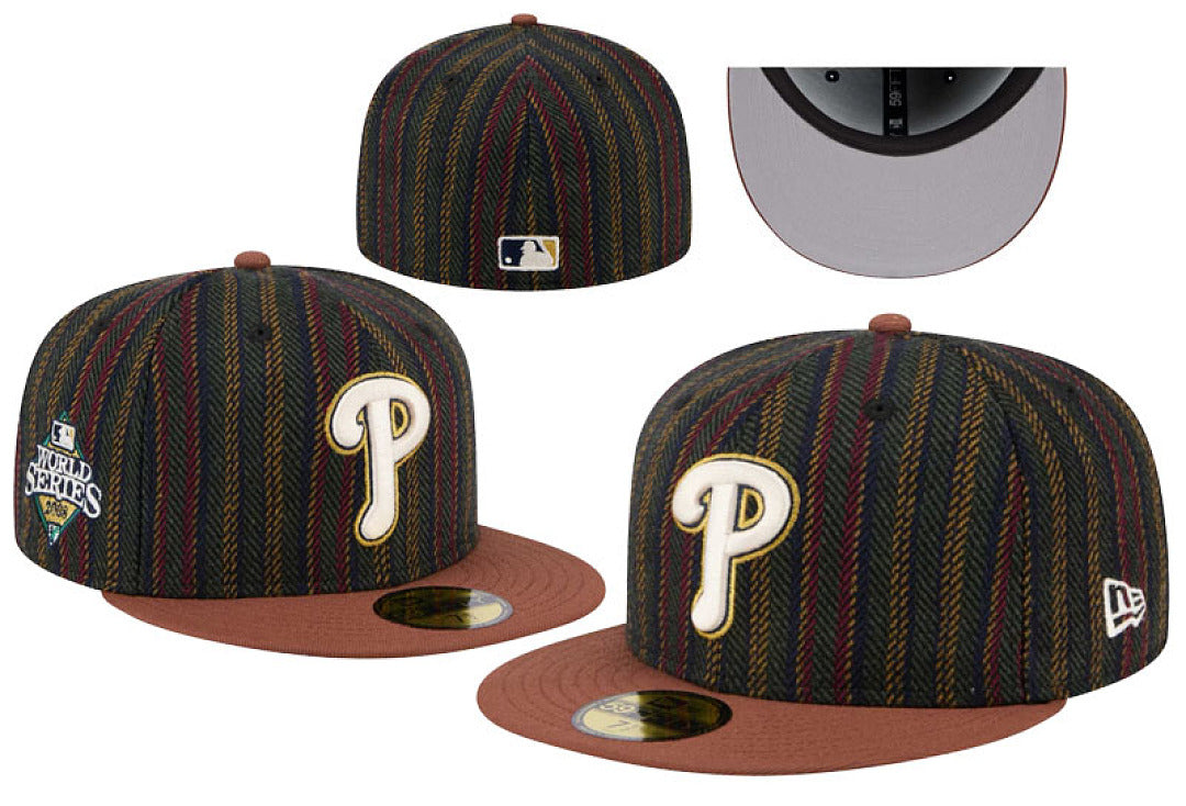 Unisex Thick Wool Blend Striped Fitted Flat Bill Cap, Letter Embroidery Non Adjustable Winter Baseball Hat
