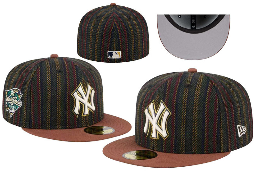 Unisex Thick Wool Blend Striped Fitted Flat Bill Cap, Letter Embroidery Non Adjustable Winter Baseball Hat