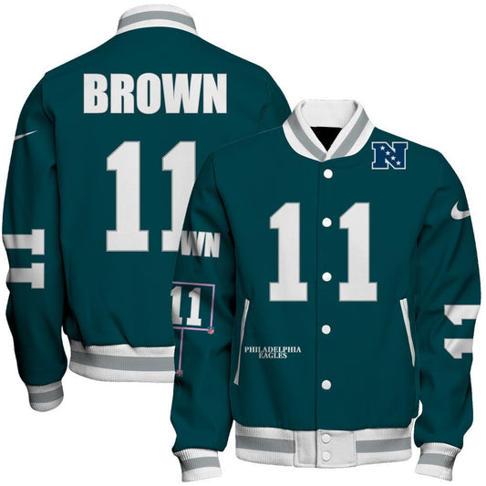 A. J. Brown #11 Philadelphia Eagles National Football League 2024 Unique Design Unisex Varsity Jacket - All-Over-Printed Jacket
