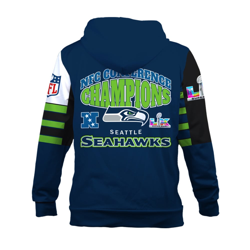 Seattle Seahawks 2025 NFC Conference Champions: The Ultimate Victory 3D Zip Hoodie