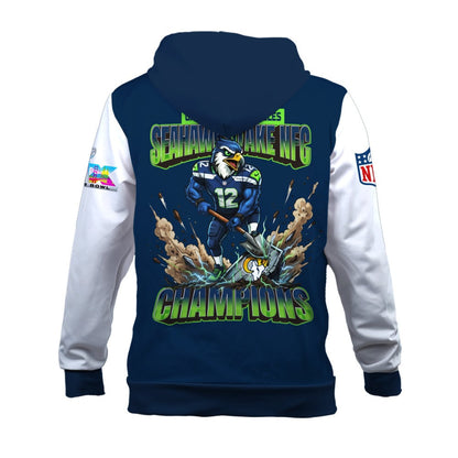 Seattle Seahawks 2025 NFC Champions: The "Seahawks Take NFC" Masterpiece 3D Zip Hoodie