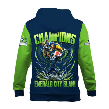 Seattle Seahawks 2025-26 NFC & Super Bowl Champions 3D Zip Hoodie