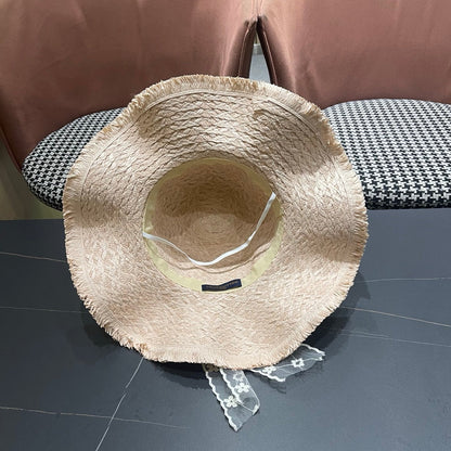 LV French-style Floral Lace Ribbon Hat Light Pink in Straw 207009