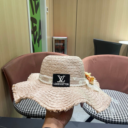 LV French-style Floral Lace Ribbon Hat Light Pink in Straw 207009