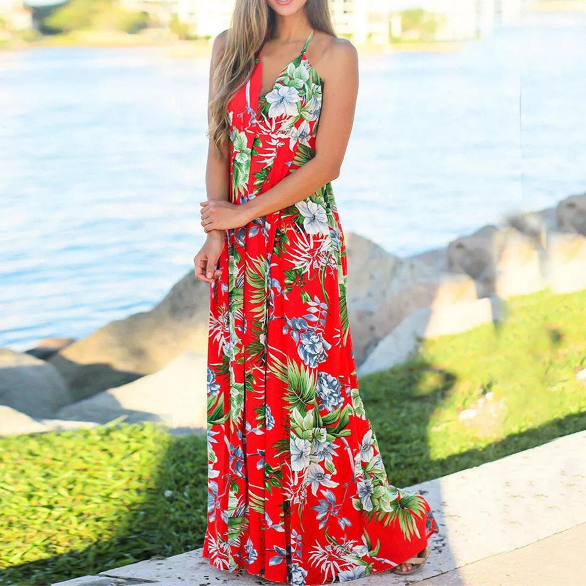 Black Boho Floral Maxi Dress Cocktail Party Evening Summer Beach Sundress Gift for Women Maxi Flowers Dress Beach Summer Dress  Party Dress
