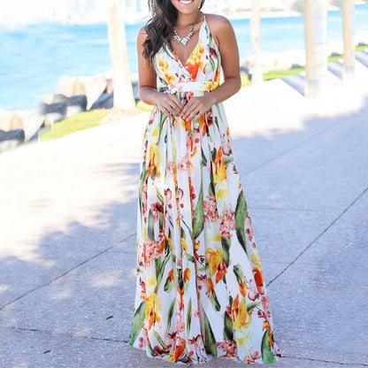 Black Boho Floral Maxi Dress Cocktail Party Evening Summer Beach Sundress Gift for Women Maxi Flowers Dress Beach Summer Dress  Party Dress