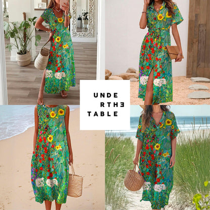 Gustav Klimt Sunflower Dress: Slub Cotton A-Line Sleeveless Art Dress