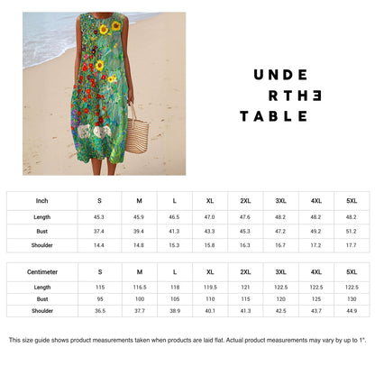 Gustav Klimt Sunflower Dress: Slub Cotton A-Line Sleeveless Art Dress