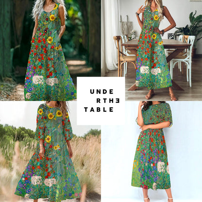 Gustav Klimt Sunflower Dress: Slub Cotton A-Line Sleeveless Art Dress