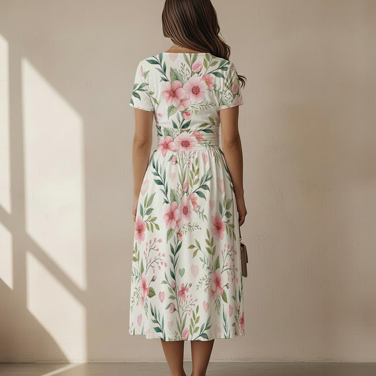 Floral Midi Dress – Elegant V Neck Summer Dress