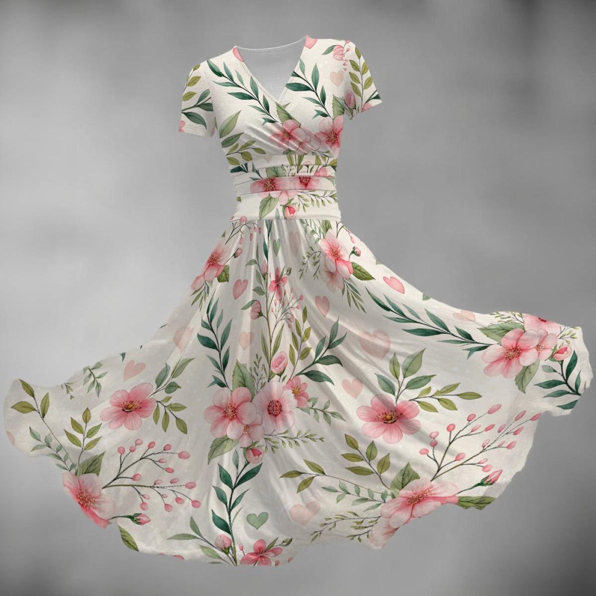 Floral Midi Dress – Elegant V Neck Summer Dress