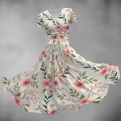 Floral Midi Dress – Elegant V Neck Summer Dress