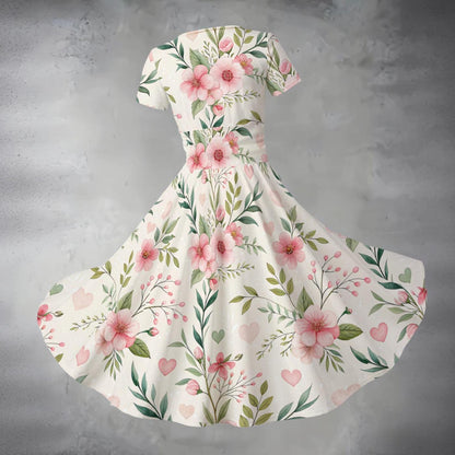 Floral Midi Dress – Elegant V Neck Summer Dress