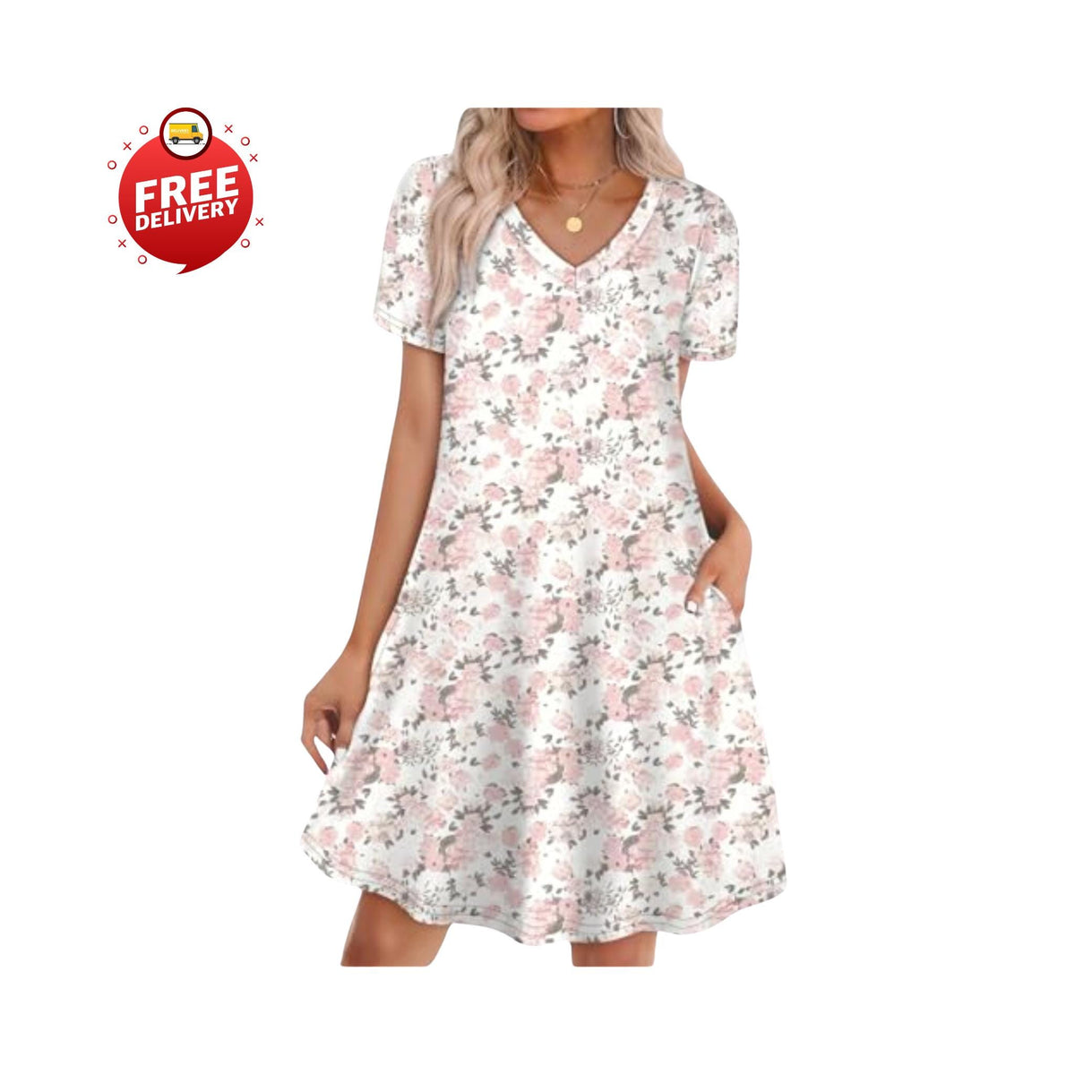 Boho Summer Dress Women Loose T Shirt Dress With Pockets Casual Beach Vacation Outfit