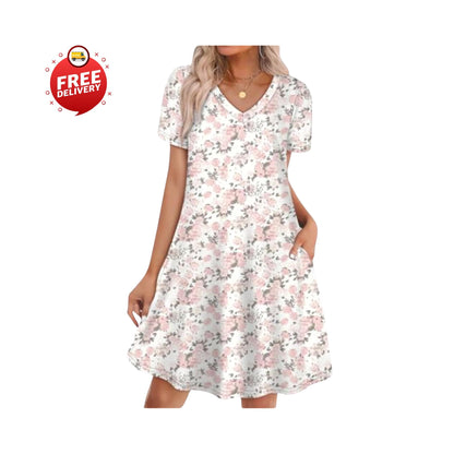 Boho Summer Dress Women Loose T Shirt Dress With Pockets Casual Beach Vacation Outfit