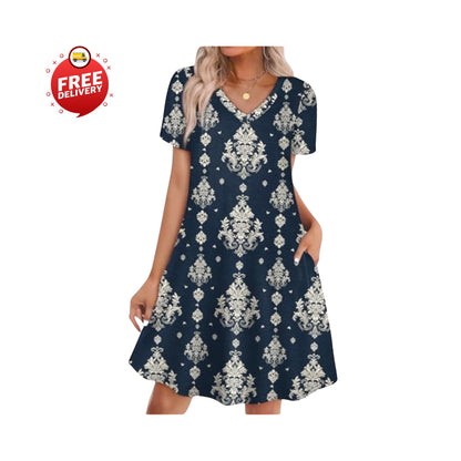 Boho Summer Dress Women Loose T Shirt Dress With Pockets Casual Beach Vacation Outfit