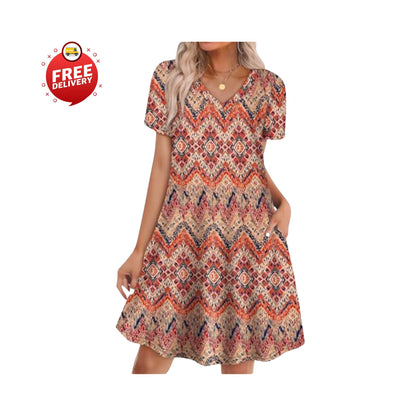 Boho Summer Dress Women Loose T Shirt Dress With Pockets Casual Beach Vacation Outfit