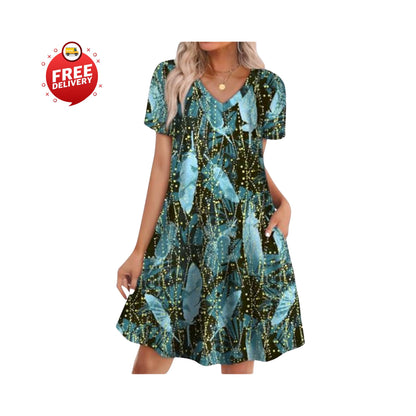 Boho Summer Dress Women Loose T Shirt Dress With Pockets Casual Beach Vacation Outfit