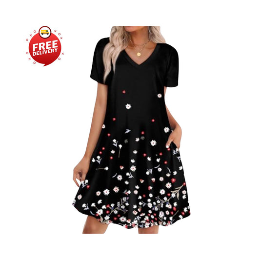Boho Summer Dress Women Loose T Shirt Dress With Pockets Casual Beach Vacation Outfit