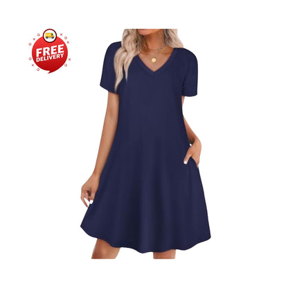 Boho Summer Dress Women Loose T Shirt Dress With Pockets Casual Beach Vacation Outfit