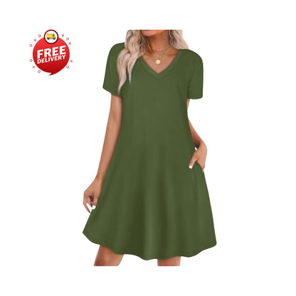 Boho Summer Dress Women Loose T Shirt Dress With Pockets Casual Beach Vacation Outfit