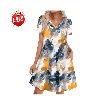 Boho Summer Dress Women Loose T Shirt Dress With Pockets Casual Beach Vacation Outfit