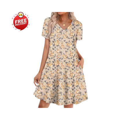 Boho Summer Dress Women Loose T Shirt Dress With Pockets Casual Beach Vacation Outfit