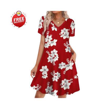 Boho Summer Dress Women Loose T Shirt Dress With Pockets Casual Beach Vacation Outfit