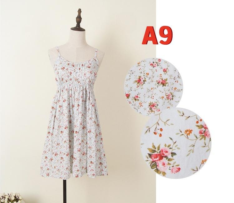 Summer Floral Print Cotton Spaghetti Strap Slip Dress Gift For Her – 15 Styles Available
