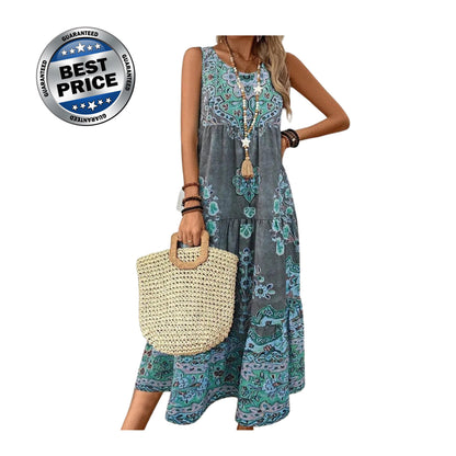 European & American Printed Sleeveless V-Neck Tank Dress for Women – Stylish Vacation-Ready Cross-Border Summer Dress