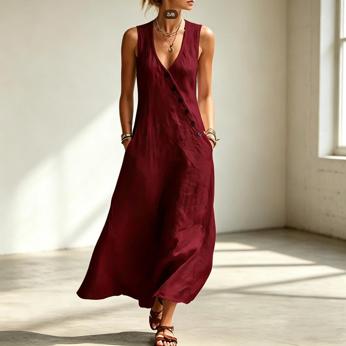 Handmade Cotton Linen Sleeveless Maxi Dress – Beach Vacation Summer Wear